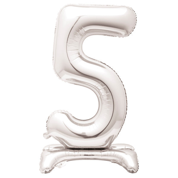 Silver Number 5 Shaped Standing Foil Balloon 30", Packaged
