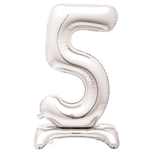 Silver Number 5 Shaped Standing Foil Balloon 30", Packaged