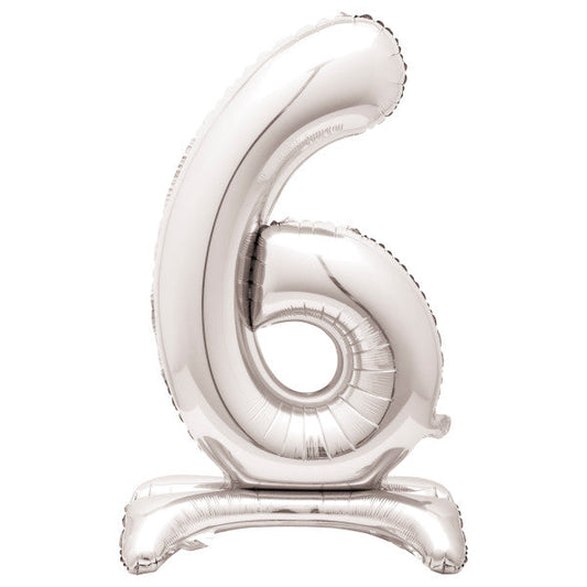 Silver Number 6 Shaped Standing Foil Balloon 30", Packaged