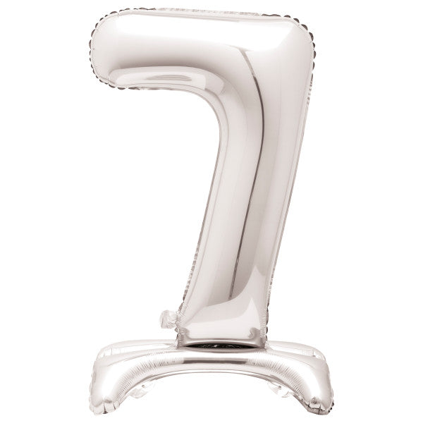 Silver Number 7 Shaped Standing Foil Balloon 30", Packaged