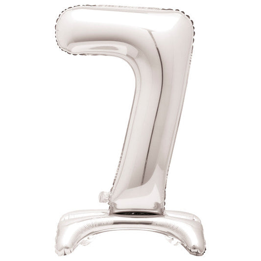 Silver Number 7 Shaped Standing Foil Balloon 30", Packaged