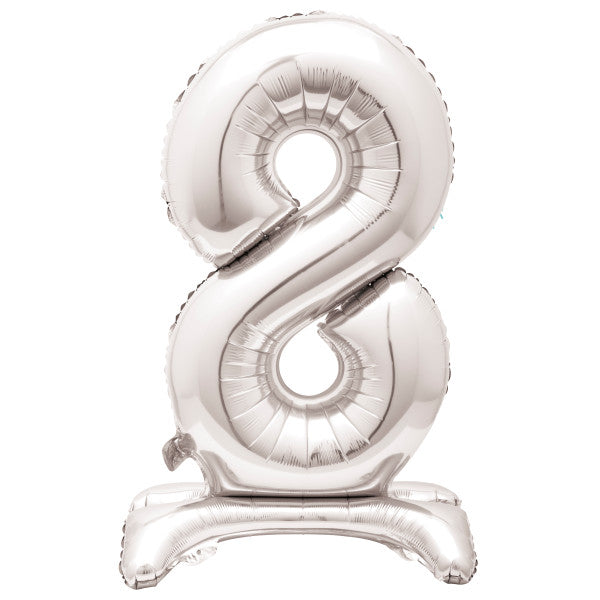 Silver Number 8 Shaped Standing Foil Balloon 30", Packaged