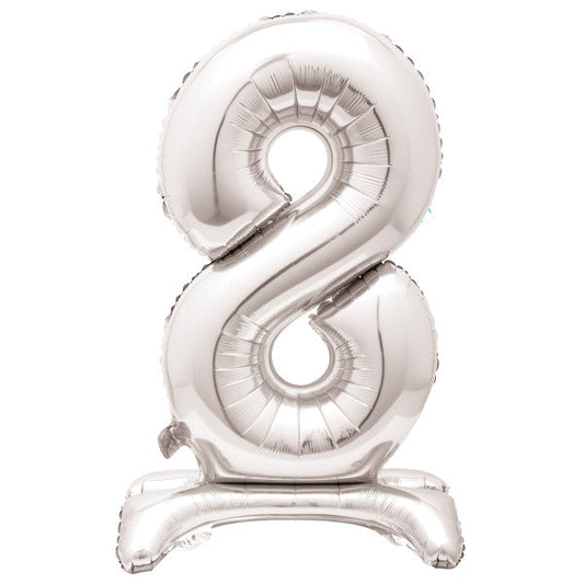 Silver Number 8 Shaped Standing Foil Balloon 30", Packaged