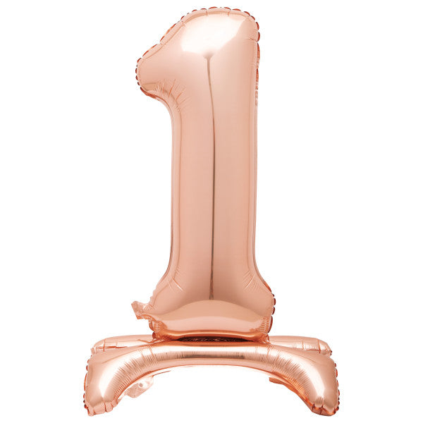 Rose Gold Number 1 Shaped Standing Foil Balloon 30", Packaged