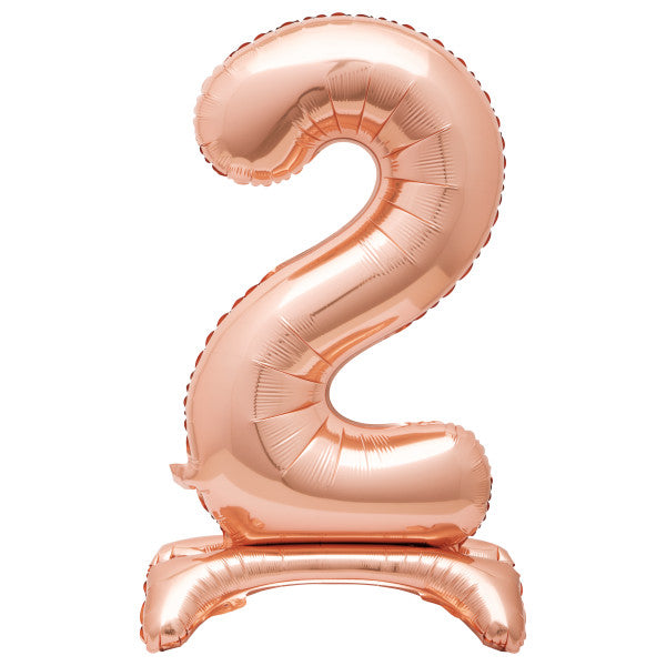 Rose Gold Number 2 Shaped Standing Foil Balloon 30", Packaged