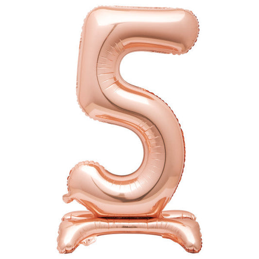 Rose Gold Number 5 Shaped Standing Foil Balloon 30", Packaged