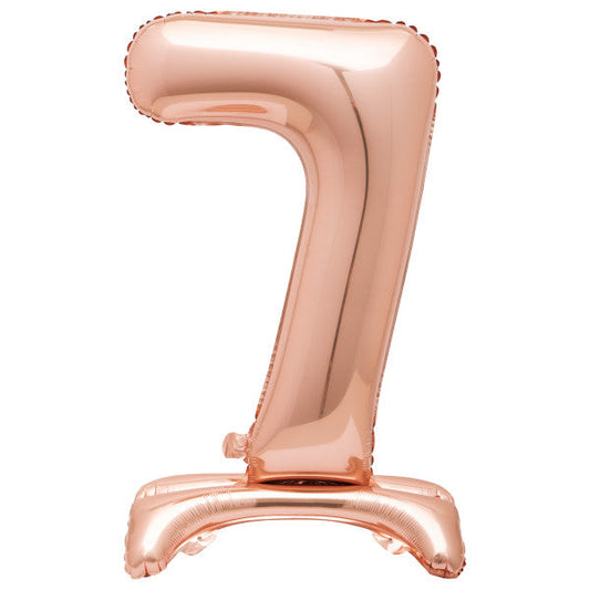 Rose Gold Number 7 Shaped Standing Foil Balloon 30", Packaged