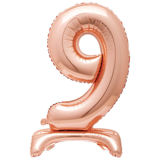 Rose Gold Number 9 Shaped Standing Foil Balloon 30", Packaged