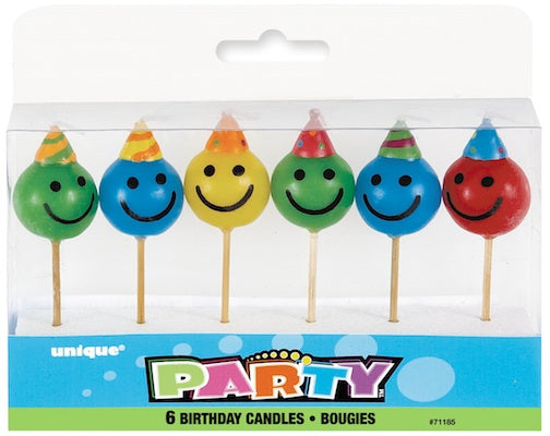 Happy Face Pick Birthday Candles, 6ct