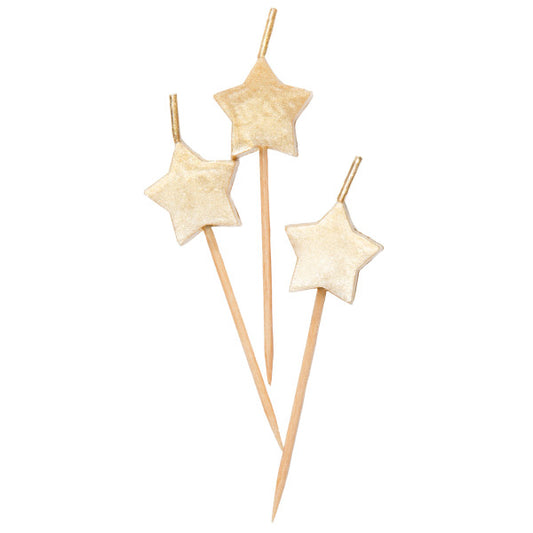 Gold Star Pick Birthday Candles, 6ct