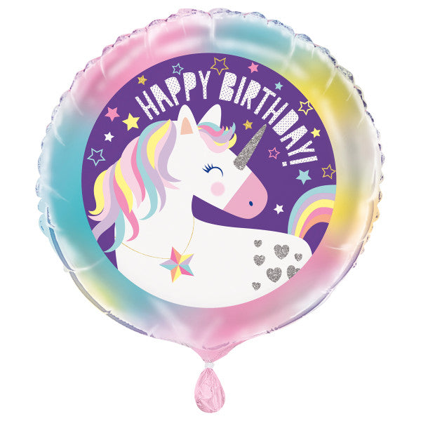 Unicorn Round Foil Balloon 18", Packaged