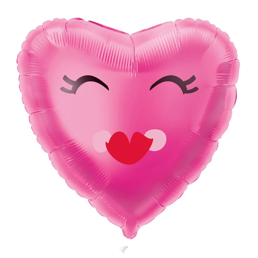 Smiling Pink Heart Shaped Foil Balloon 18", Packaged