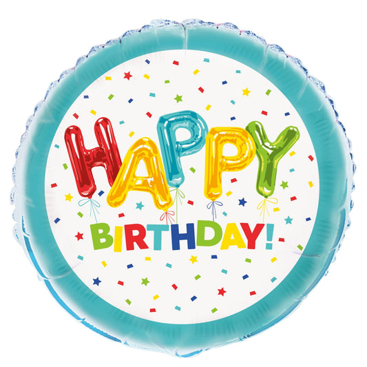 Happy Balloon Birthday Round Foil Balloon 18", Packaged