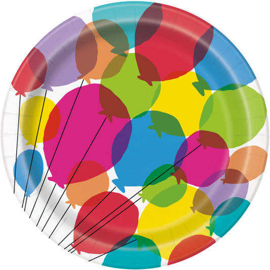 Balloons & Rainbow Birthday Round 9" Dinner Plates, 8ct