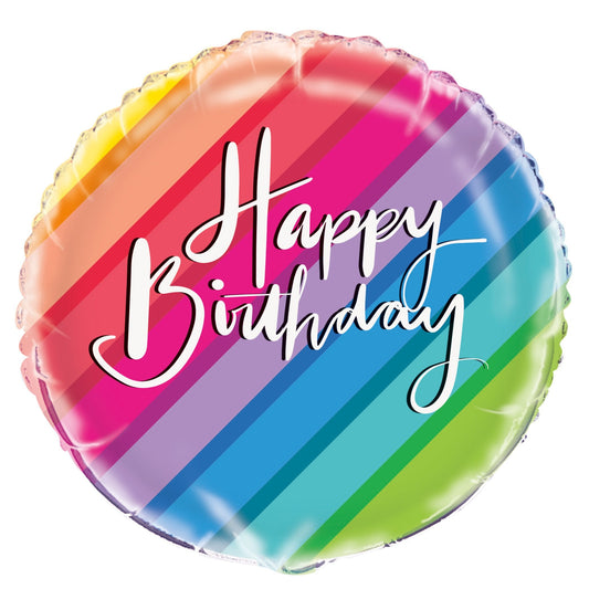 Balloons & Rainbow Birthday Round Foil Balloon 18", Packaged