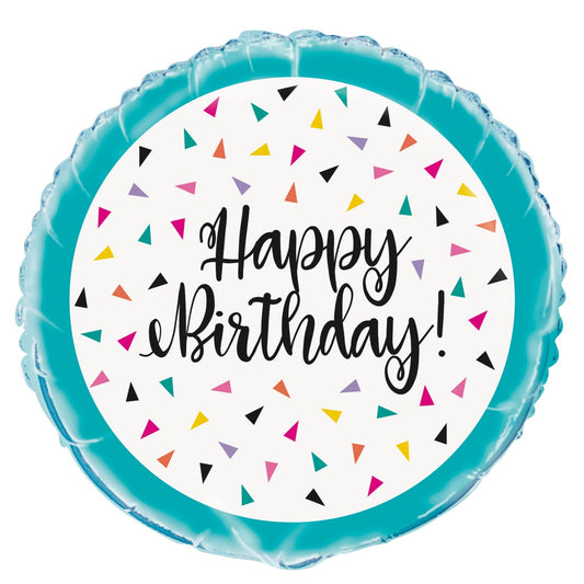 Triangle Confetti Birthday Round Foil Balloon 18", Bulk
