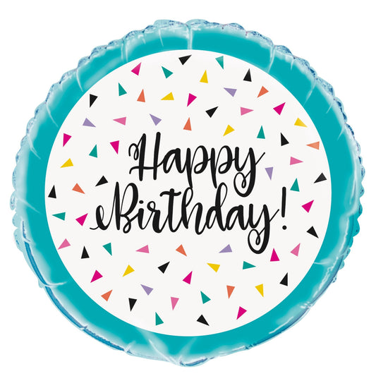 Triangle Confetti Birthday Round Foil Balloon 18", Packaged