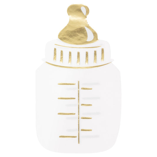 Oh Baby Gold Baby Shower Bottle Shaped Guest Napkins, 16ct - Foil Stamping