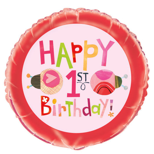 Ladybug 1st Birthday Round Foil Balloon 18", Packaged