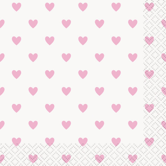Pink Hearts Baby Shower Beverage Napkins, 16ct