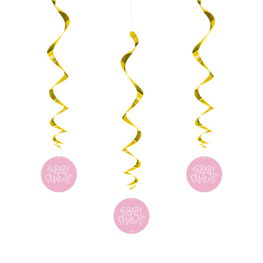 Pink Hearts Baby Shower Hanging Swirl Decorations, 26", 3ct