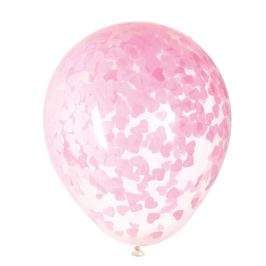Clear Latex Balloons with Pink Heart Confetti 16", 5ct - Pre-Filled