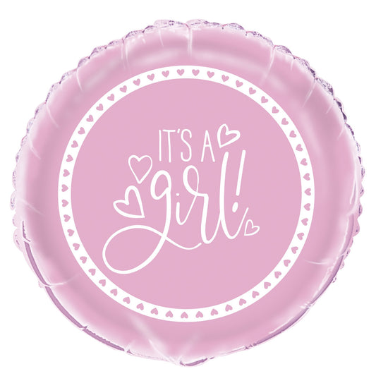 Pink Hearts Baby Shower Round Foil Balloon 18", Bulk