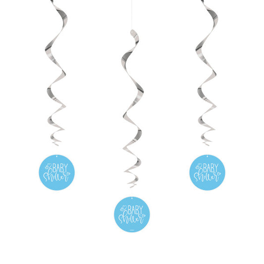 Blue Hearts Baby Shower Hanging Swirl Decorations, 26", 3ct