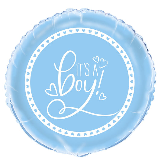 Blue Hearts Baby Shower Round Foil Balloon 18", Bulk