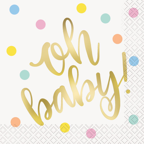 Oh Baby Gold Baby Shower Beverage Napkins, 16ct - Foil Stamping