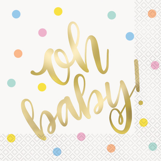 Oh Baby Gold Baby Shower Luncheon Napkins, 16ct - Foil Stamping