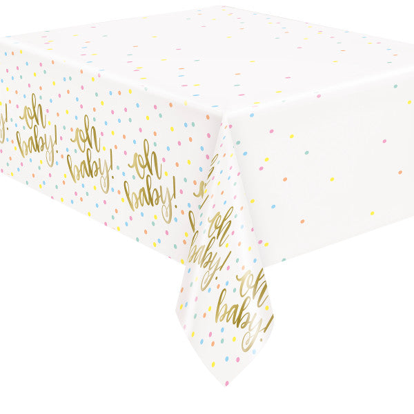 Oh Baby Gold Baby Shower Rectangular Plastic Table Cover, 54" x 84"