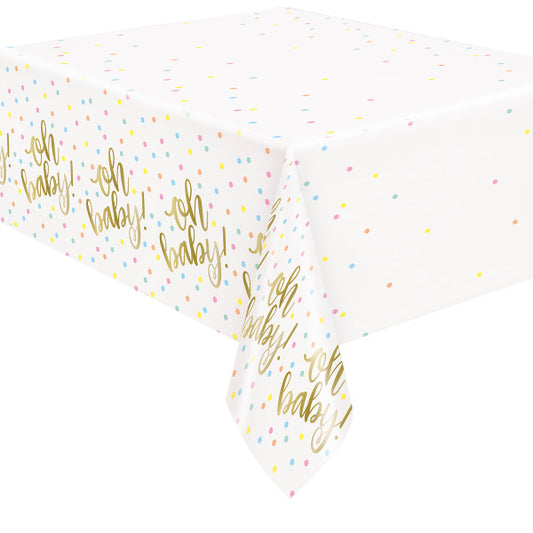 Oh Baby Gold Baby Shower Rectangular Plastic Table Cover, 54" x 84"