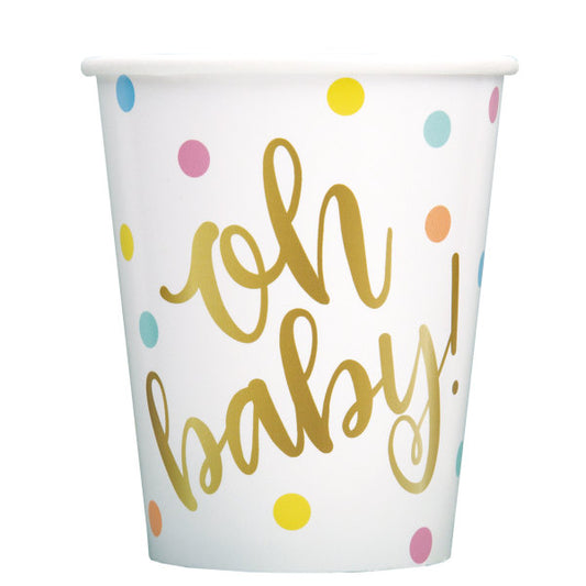 Oh Baby Gold Baby Shower 9oz Paper Cups, 8ct