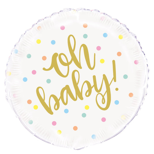 Oh Baby Gold Baby Shower Round Foil Balloon 18", Bulk