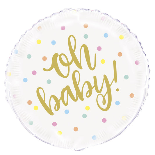 Oh Baby Gold Baby Shower Round Foil Balloon 18", Packaged