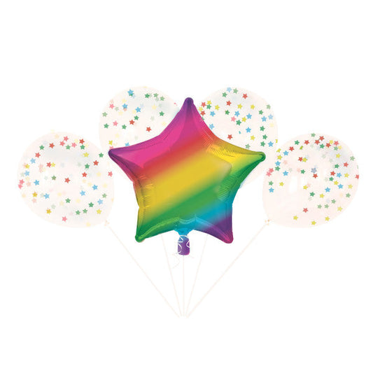 Rainbow Star Foil & Latex Balloon Bouquet Kit, 5pc