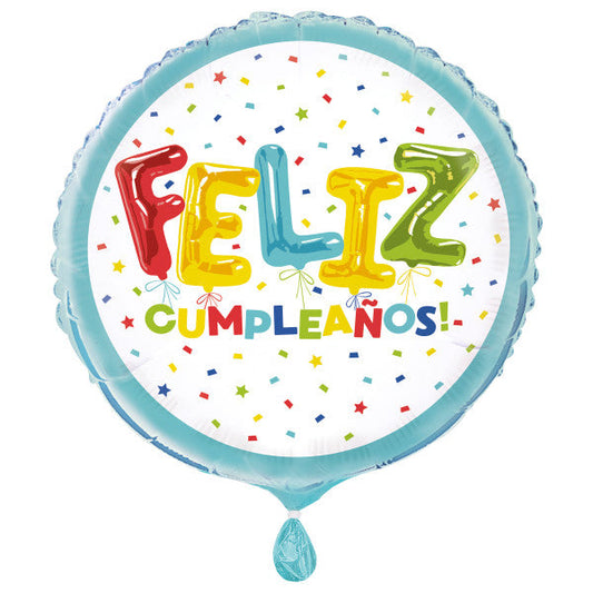 Feliz Cumplea√±os Balloon Birthday Round Foil Balloon 18", Packaged