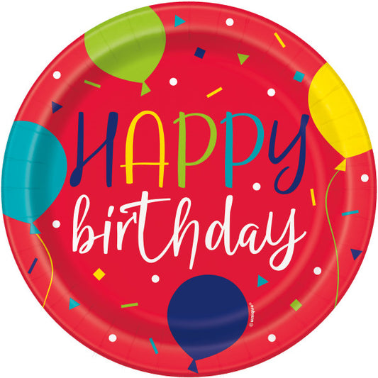Balloon Party Birthday Round 7" Dessert Plates, 8ct