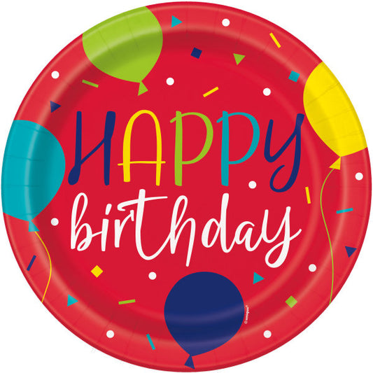 Balloon Party Birthday Round 9" Dinner Plates, 8ct