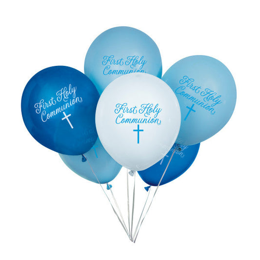 Fancy Blue Cross First Holy Communion 12" Latex Balloons, 8ct