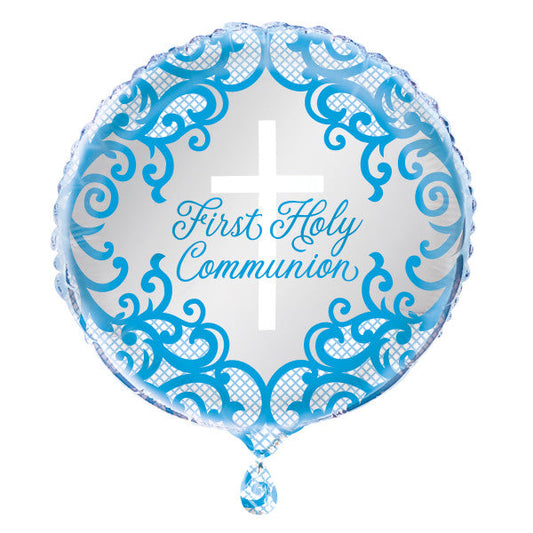 Fancy Blue Cross First Holy Communion Foil Balloon 18" - Bulk