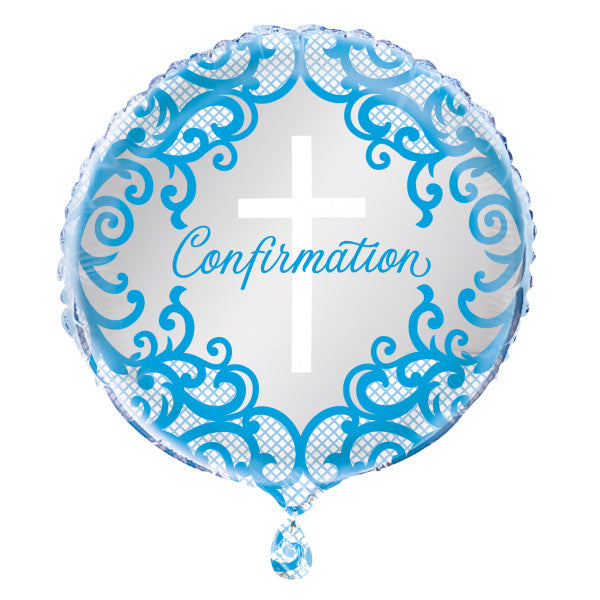 Fancy Blue Cross Confirmation Round Foil Balloon 18", Bulk