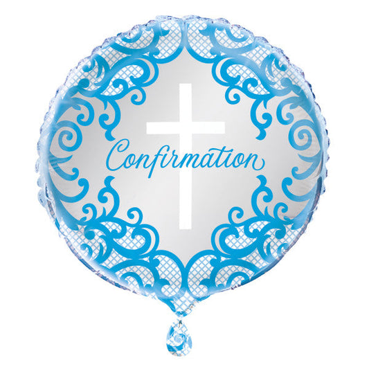 Fancy Blue Cross Confirmation Round Foil Balloon 18", Bulk