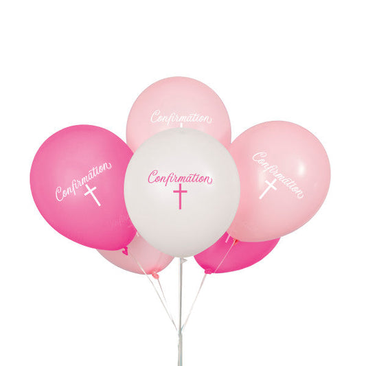 Fancy Pink Cross Confirmation 12" Latex Balloons, 8ct