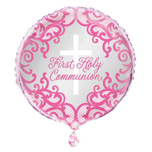 Fancy Pink Cross First Holy Communion Foil Balloon 18" - Bulk