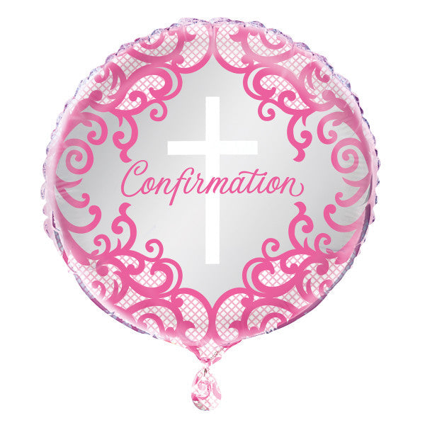 Fancy Pink Cross Confirmation Round Foil Balloon 18", Bulk
