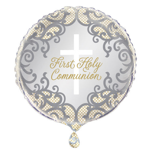 Fancy Gold Cross First Holy Communion Foil Balloon 18" - Bulk