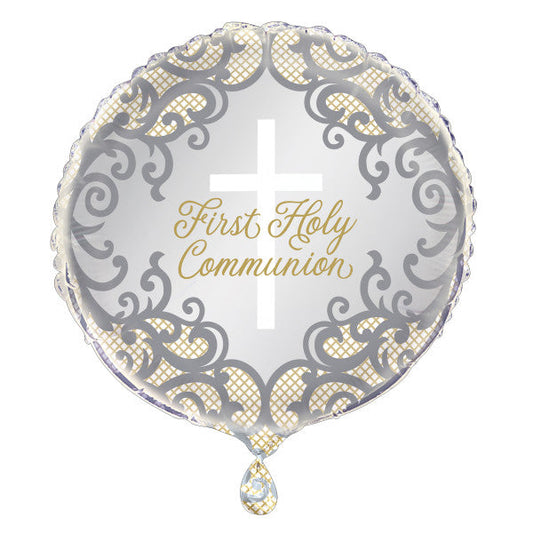 Fancy Gold Cross First Holy Communion Foil Balloon 18" - Bulk