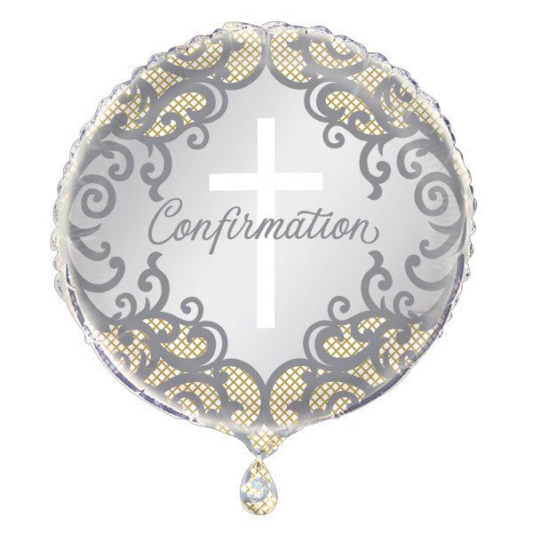 Fancy Gold Cross Confirmation Round Foil Balloon 18", Bulk
